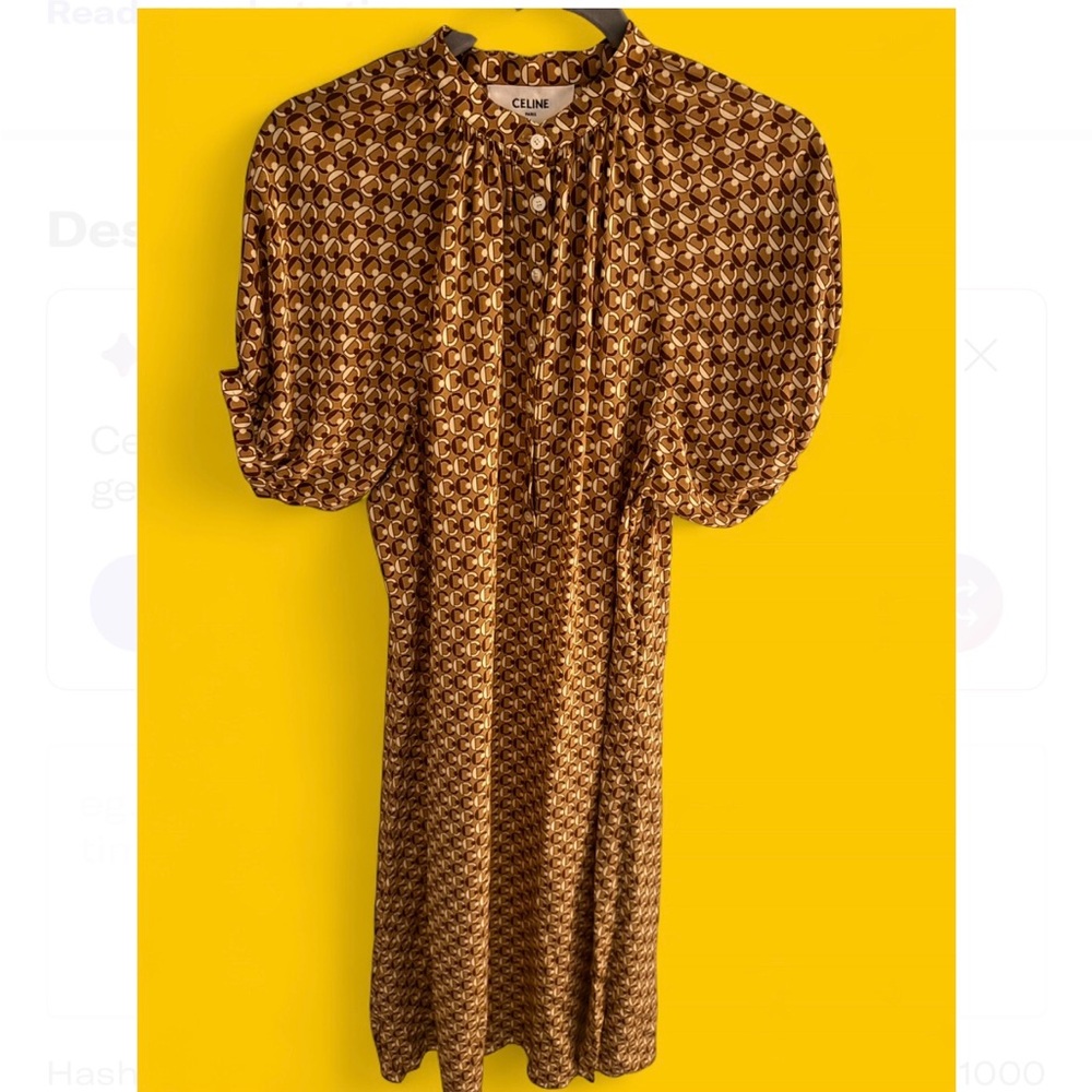 Celine Women's Geometric Silk Maxi Dress - Camel